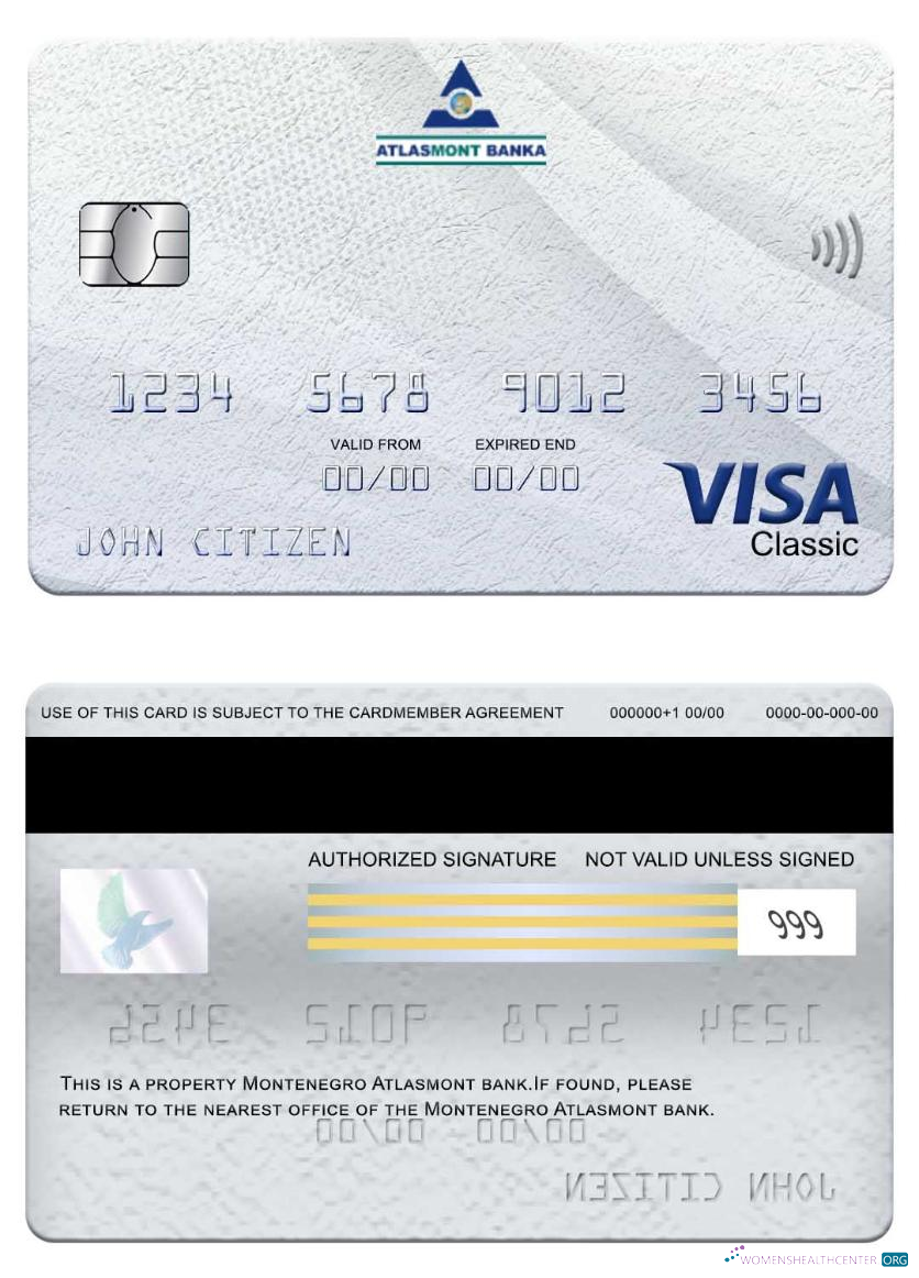 Download Montenegro Atlasmont Bank visa classic card Photoshop template